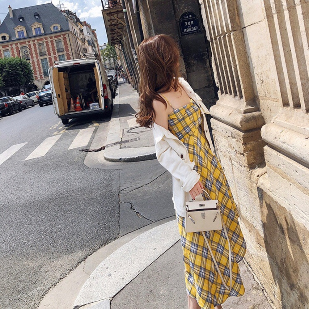 Yellow Check Pattern Dress - Picture 3 of 5